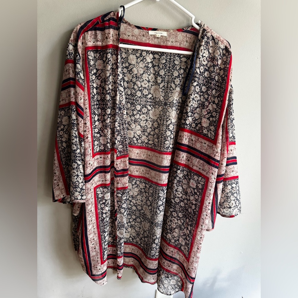 Maurices Floral Kimono with Red and Blue Hues